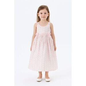 Bonnie Jean girls pink eyelet bow dress Size 4 tie back zip spring summer